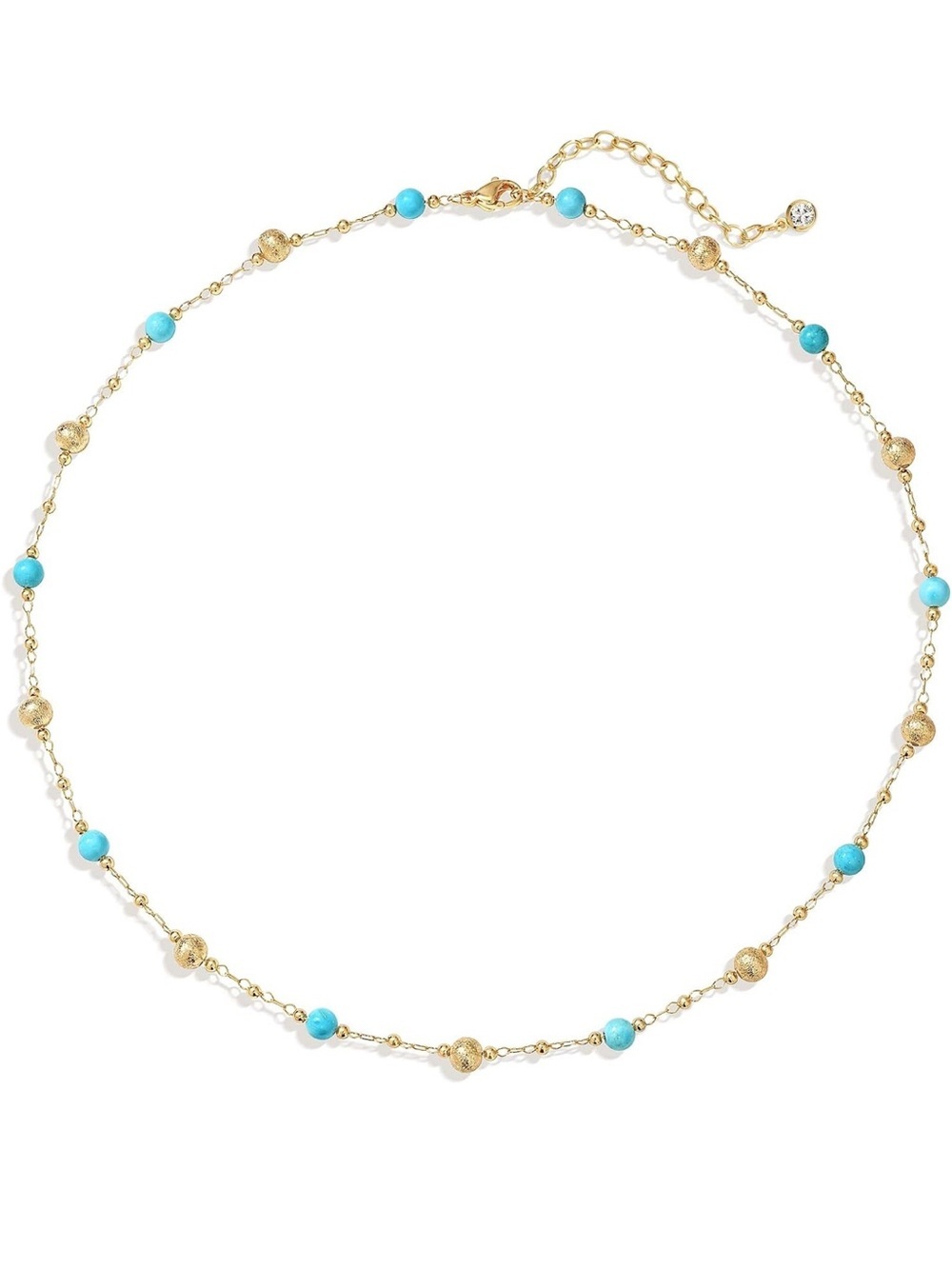 14K Gold Plated Beaded Chain Necklace with Turquoise Beads